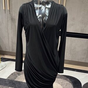 PrettyLittleThing Elegant Black Draped Dress